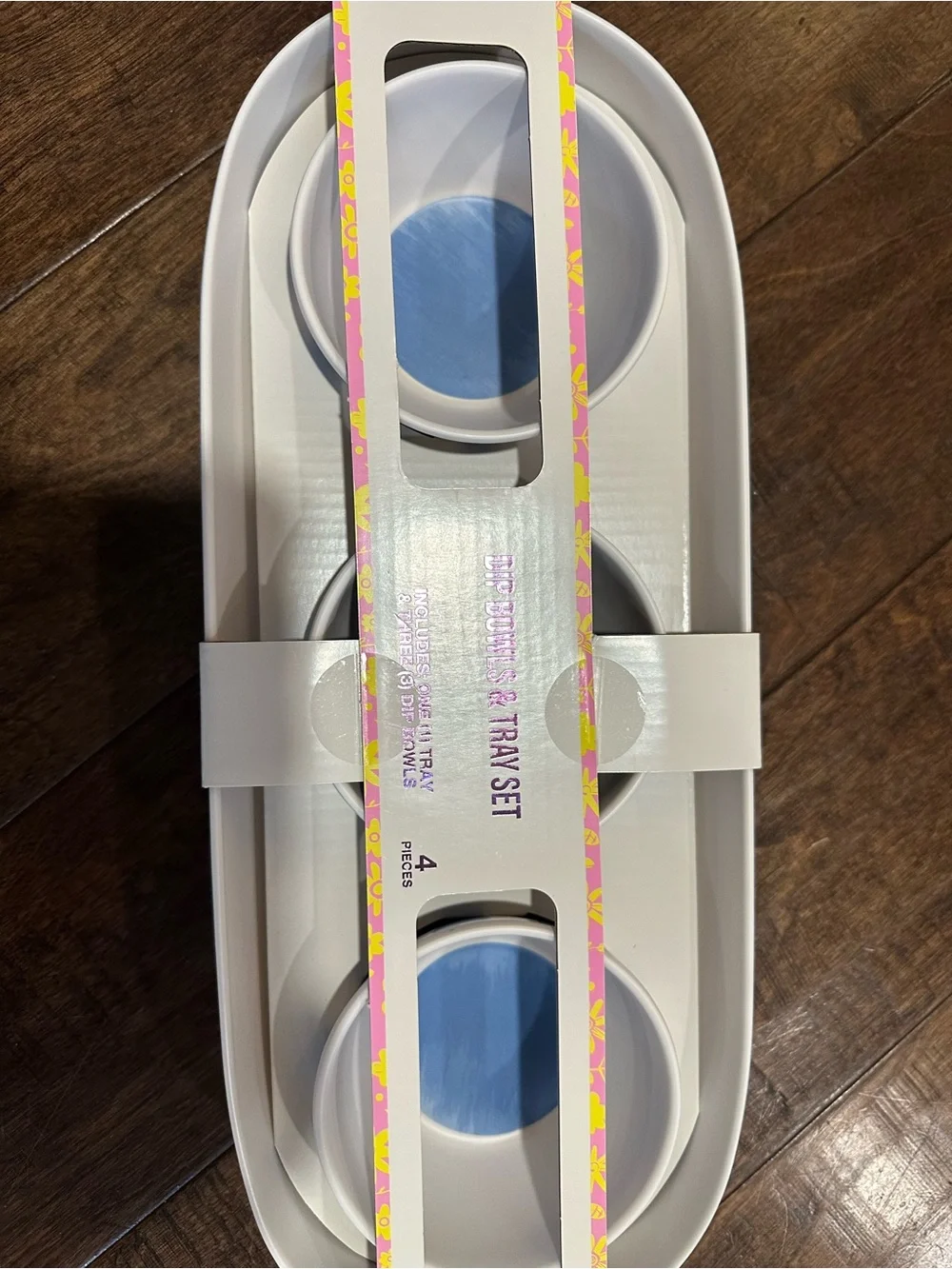 Unknown Brand White and Blue Dip Bowls & Tray Set